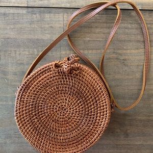 Brown Woven Straw Crossbody Bag